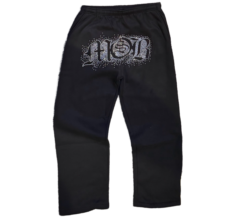 BLK- MOB RHINESTONE SWEATPANTS